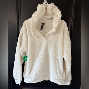 NWT Lukka Lux Women's Sherpa Fleece Pullover Hoodie White Fluffy Soft XL